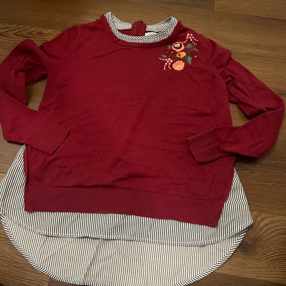 Crown & Ivy Burgundy Sweater with Embroidered Floral Design - Picture 1 of 9